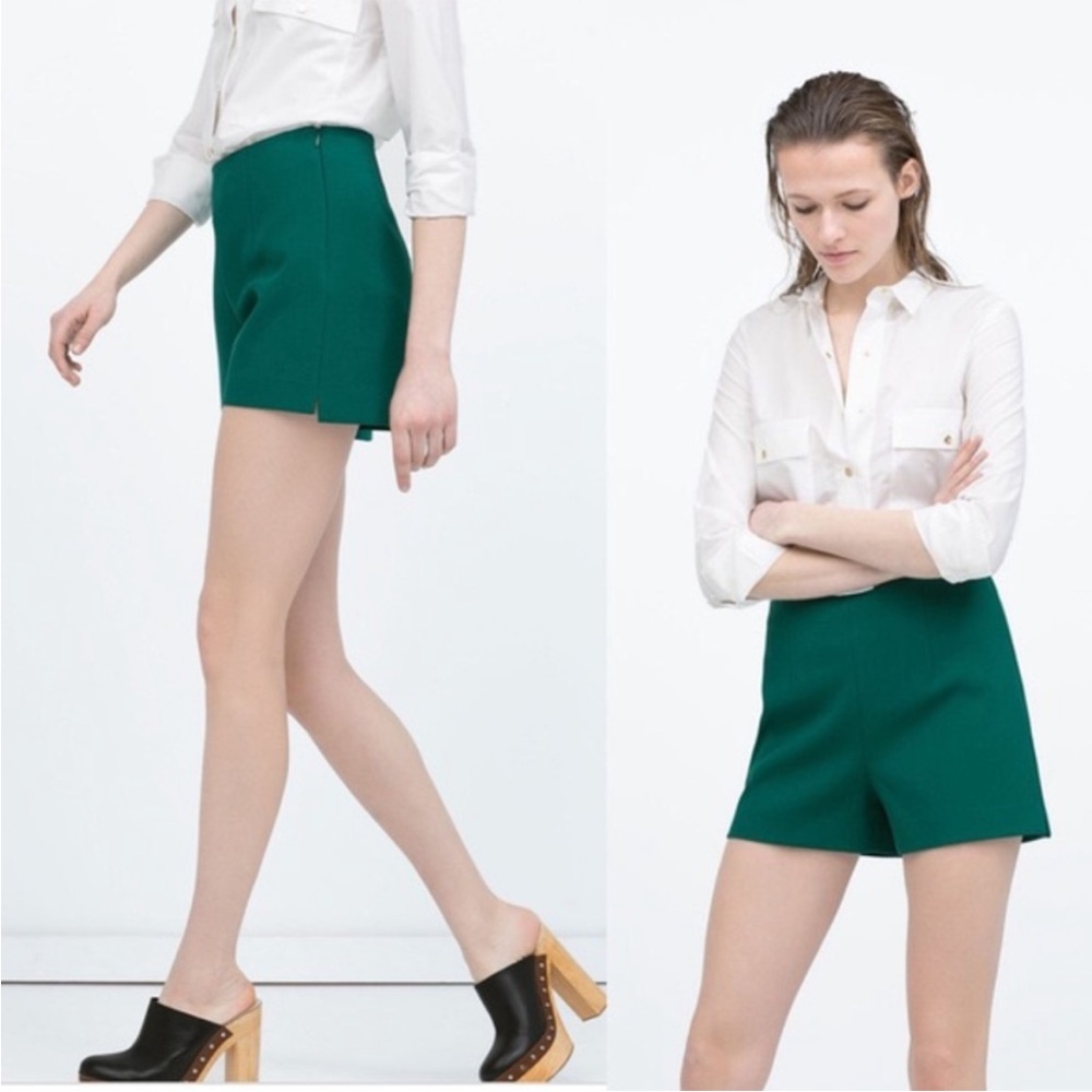 Zara Emerald Green High Waisted‎ Shorts medium